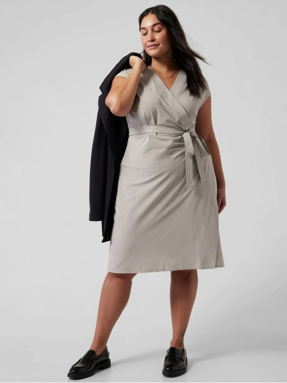 Athleta Women’s Newport Stripe Wrap Dress in a size Petite Large